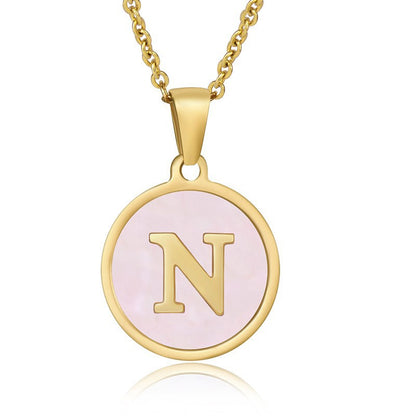 Fashion Round Letter Titanium Steel Pendant Necklace