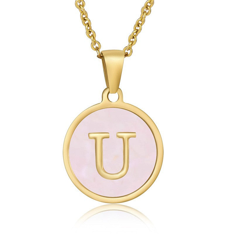 Fashion Round Letter Titanium Steel Pendant Necklace