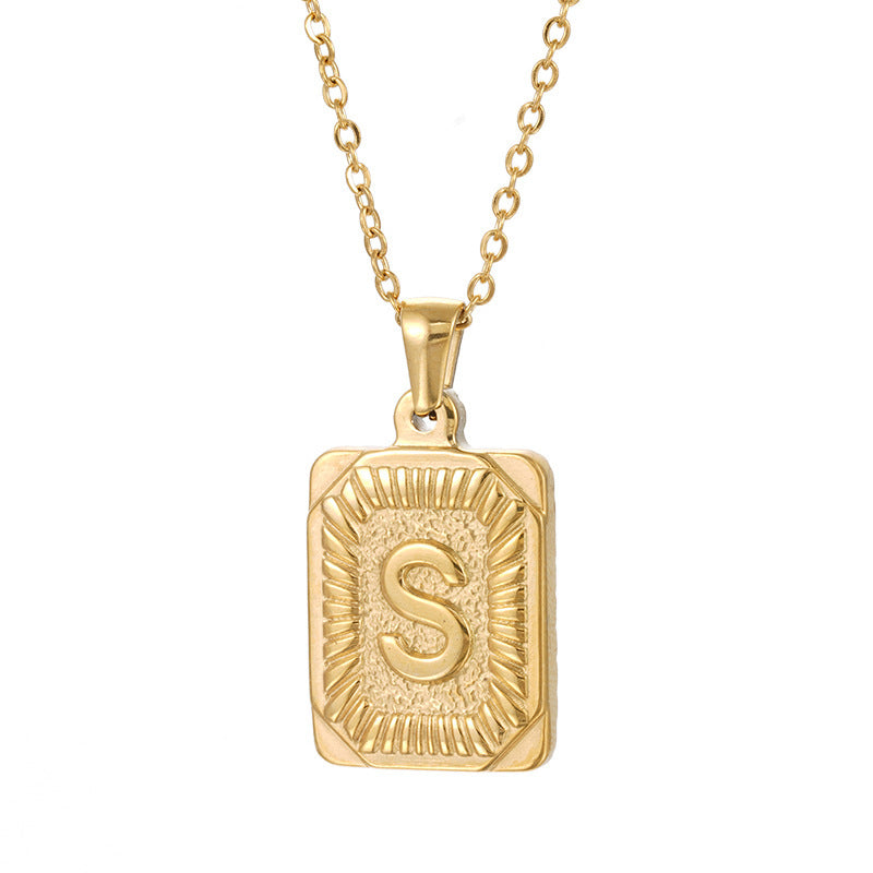 Retro Letter Square Stripe Stainless Steel Plating Necklace 1 Piece