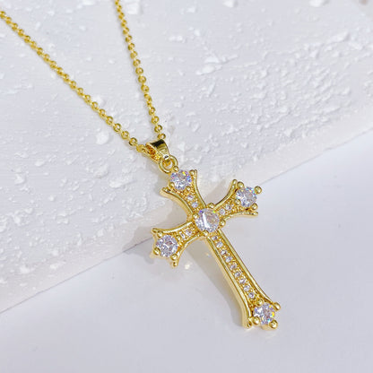 Fashion Cross Copper Inlay Zircon Pendant Necklace 1 Piece