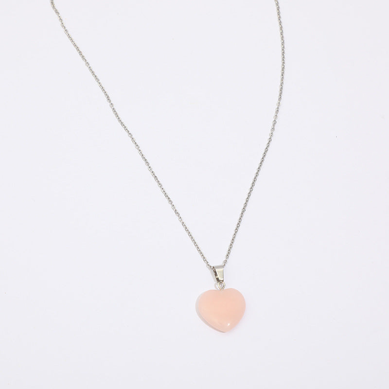 Fashion Heart Shape Stainless Steel Natural Stone Luminous Pendant Necklace 1 Piece