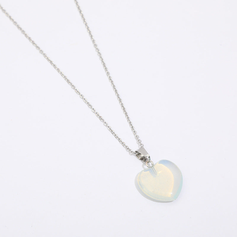 Fashion Heart Shape Stainless Steel Natural Stone Luminous Pendant Necklace 1 Piece