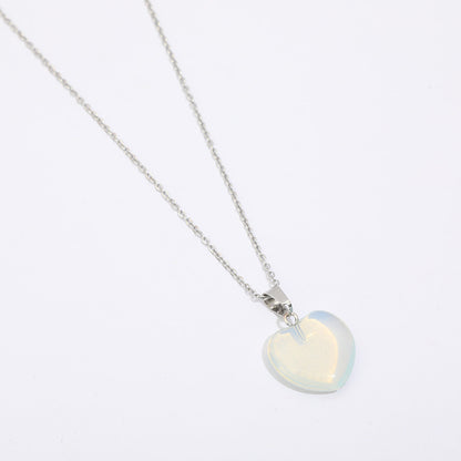 Fashion Heart Shape Stainless Steel Natural Stone Luminous Pendant Necklace 1 Piece