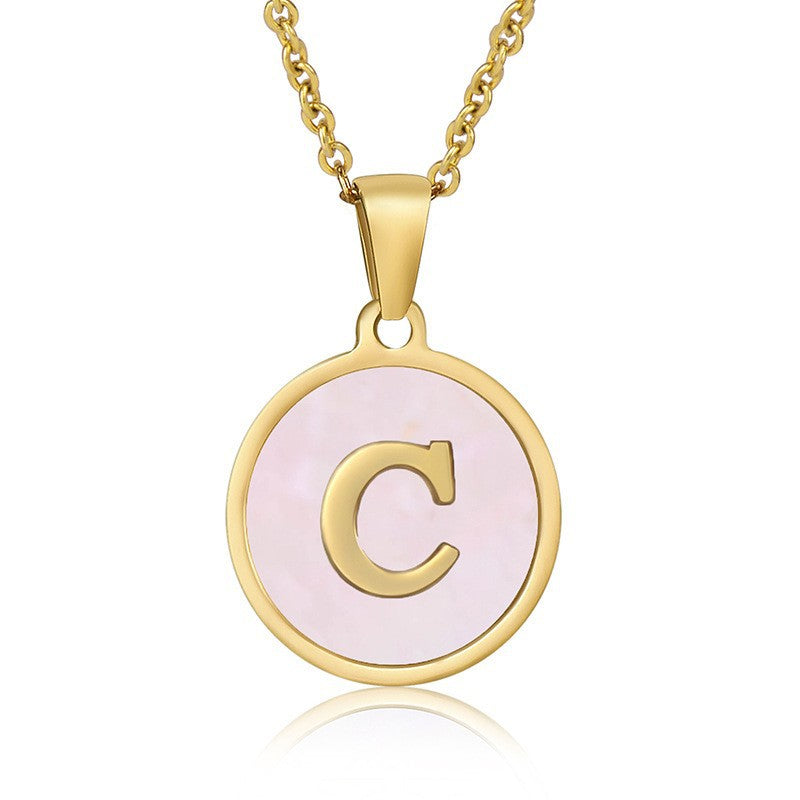 Fashion Round Letter Titanium Steel Pendant Necklace