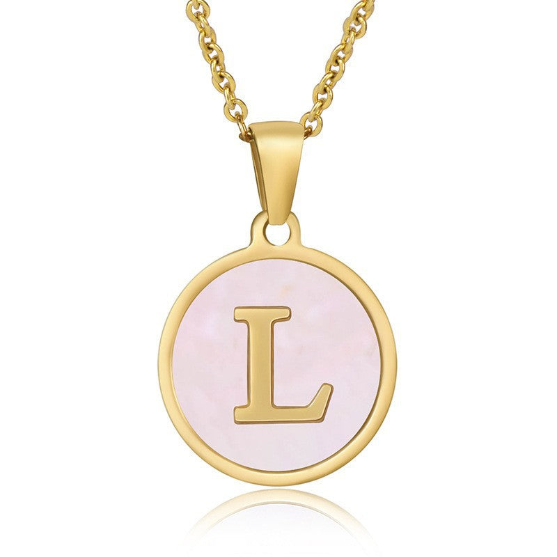 Fashion Round Letter Titanium Steel Pendant Necklace