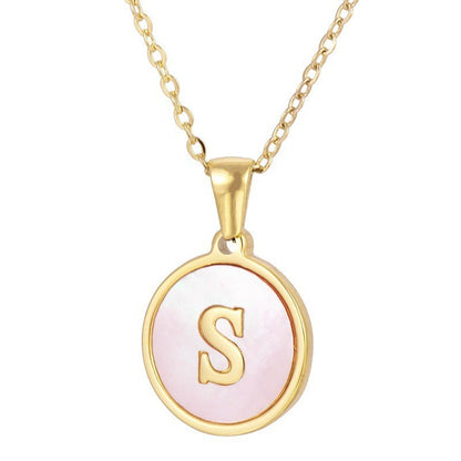 Fashion Round Letter Titanium Steel Pendant Necklace