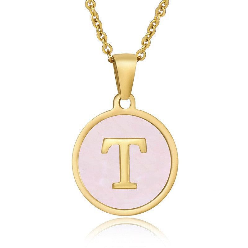 Fashion Round Letter Titanium Steel Pendant Necklace