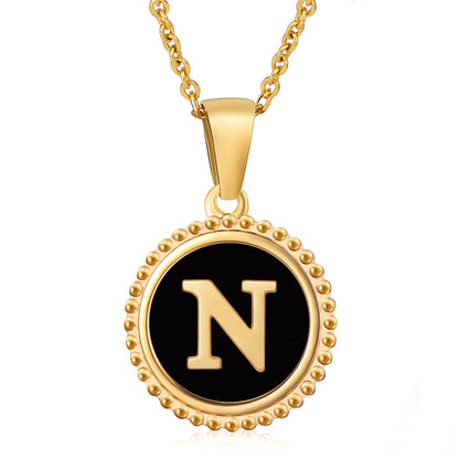 Simple Style Round Letter Stainless Steel Inlay Shell Pendant Necklace