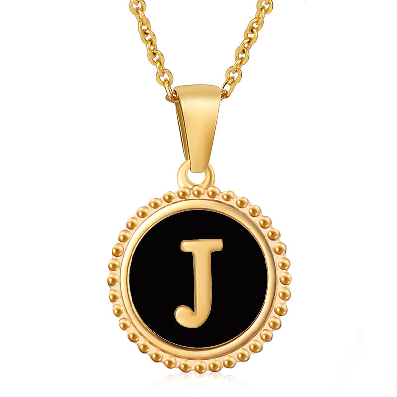 Simple Style Round Letter Stainless Steel Inlay Shell Pendant Necklace