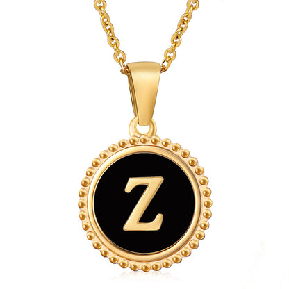 Simple Style Round Letter Stainless Steel Inlay Shell Pendant Necklace