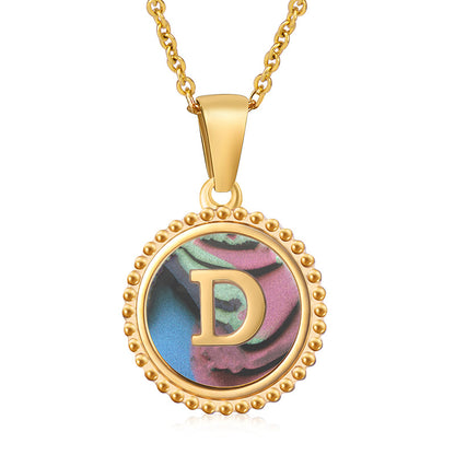 Simple Style Round Letter Stainless Steel Inlay Shell Pendant Necklace