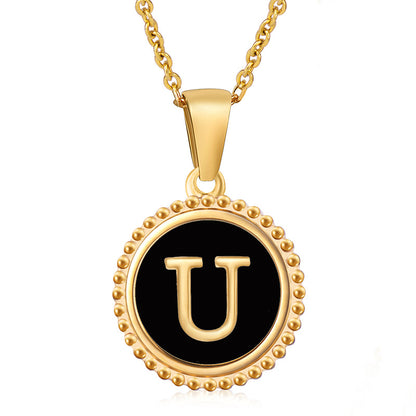 Simple Style Round Letter Stainless Steel Inlay Shell Pendant Necklace