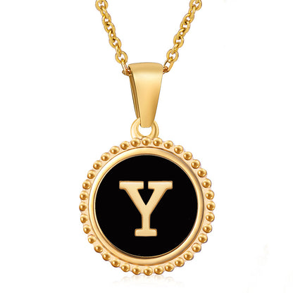 Simple Style Round Letter Stainless Steel Inlay Shell Pendant Necklace