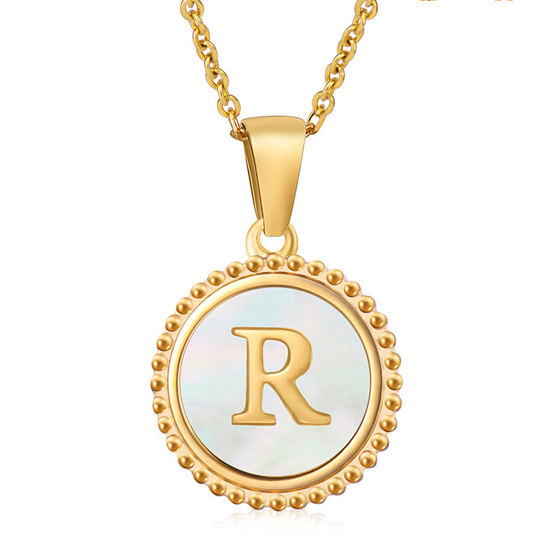 Simple Style Round Letter Stainless Steel Inlay Shell Pendant Necklace