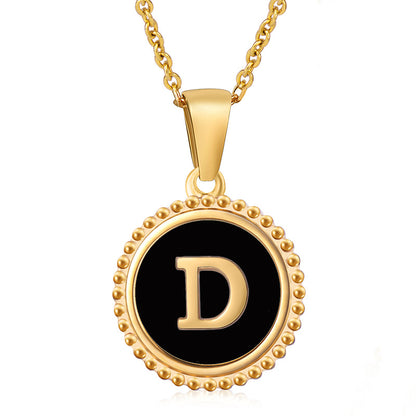 Simple Style Round Letter Stainless Steel Inlay Shell Pendant Necklace