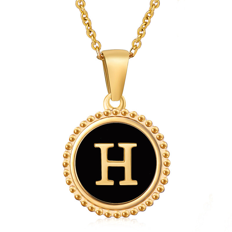 Simple Style Round Letter Stainless Steel Inlay Shell Pendant Necklace