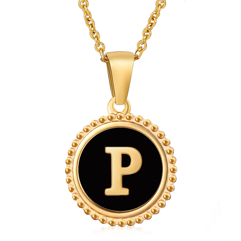 Simple Style Round Letter Stainless Steel Inlay Shell Pendant Necklace