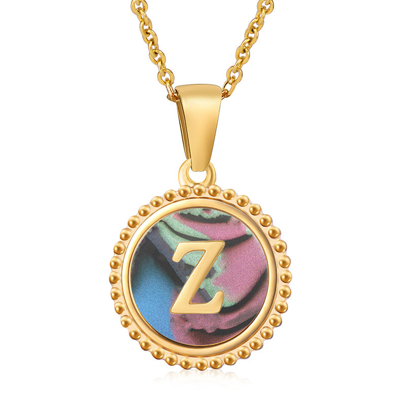 Simple Style Round Letter Stainless Steel Inlay Shell Pendant Necklace