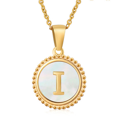 Simple Style Round Letter Stainless Steel Inlay Shell Pendant Necklace