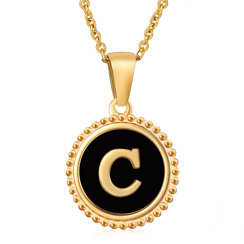 Simple Style Round Letter Stainless Steel Inlay Shell Pendant Necklace