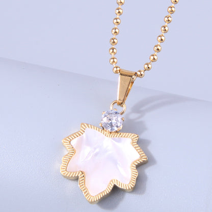 Wholesale Sweet Leaves Flower Titanium Steel Plating Pendant Necklace