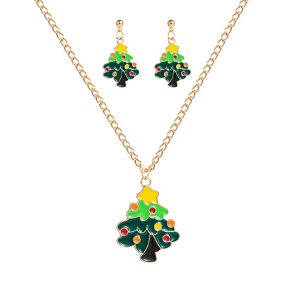 Cartoon Style Christmas Tree Elk Alloy Enamel Unisex Earrings Necklace 1 Set