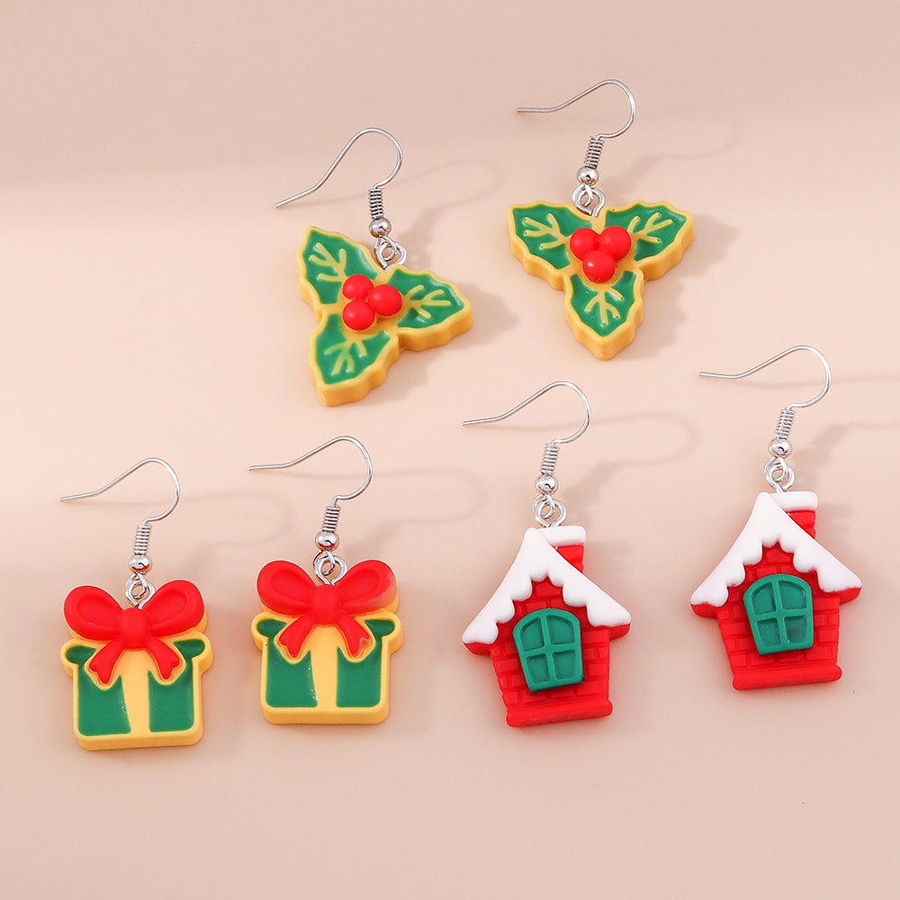 1 Pair Fashion Christmas Tree Santa Claus Epoxy Plastic Drop Earrings