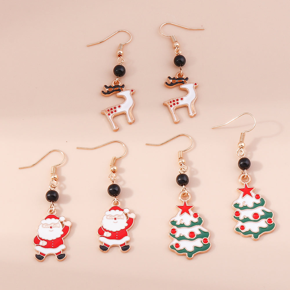 1 Pair Simple Style Christmas Tree Santa Claus Epoxy Alloy Drop Earrings