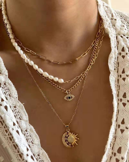 Fashion Devil's Eye Heart Shape Alloy Artificial Rhinestones Artificial Pearls Women's Layered Necklaces Pendant Necklace 1 Piece