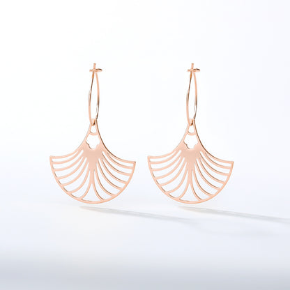 Fashion Leaf Fan-shaped Semi-circular Stainless Steel Earrings