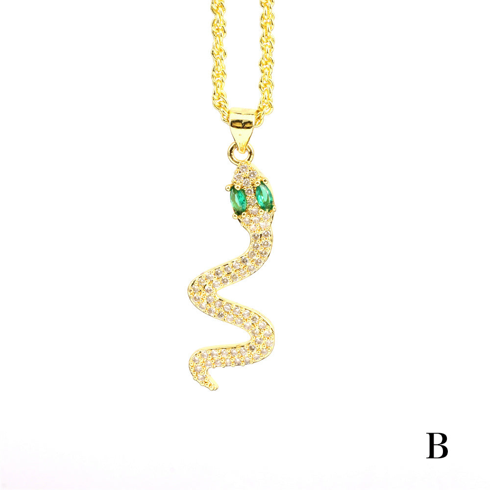 Elegant Snake Copper Plating Zircon Pendant Necklace