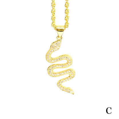 Elegant Snake Copper Plating Zircon Pendant Necklace