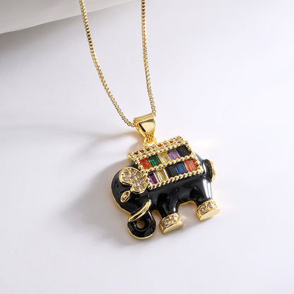 Fashion Elephant Copper Enamel Gold Plated Zircon Pendant Necklace 1 Pair