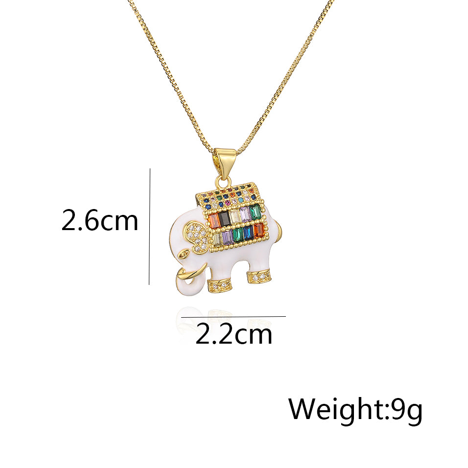 Fashion Elephant Copper Enamel Gold Plated Zircon Pendant Necklace 1 Pair