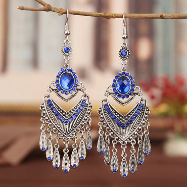 1 Pair Ethnic Style Geometric Metal Plating Rhinestones Women's Drop Earrings