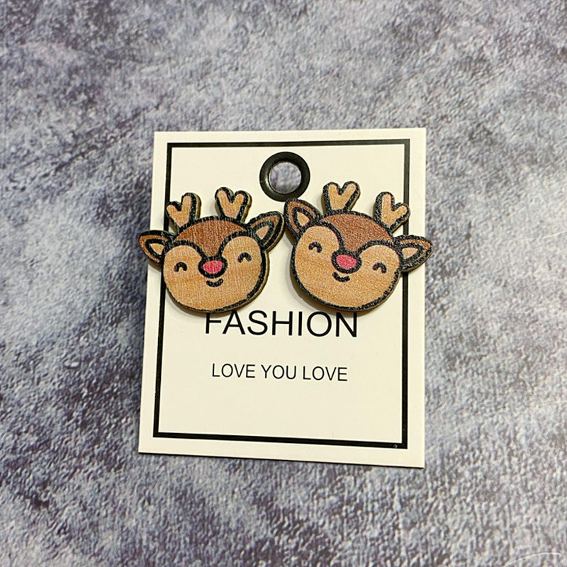 Fashion Cartoon Character Wood Handmade Unisex Earrings 1 Pair