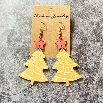 1 Pair Sweet Christmas Tree Star Arylic Iron Drop Earrings