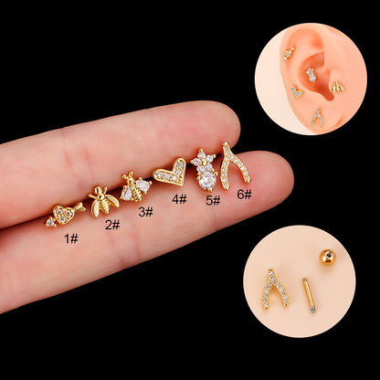 1 Piece Ear Cartilage Rings & Studs Fashion Heart Shape Bee 316 Stainless Steel  Copper Plating Zircon