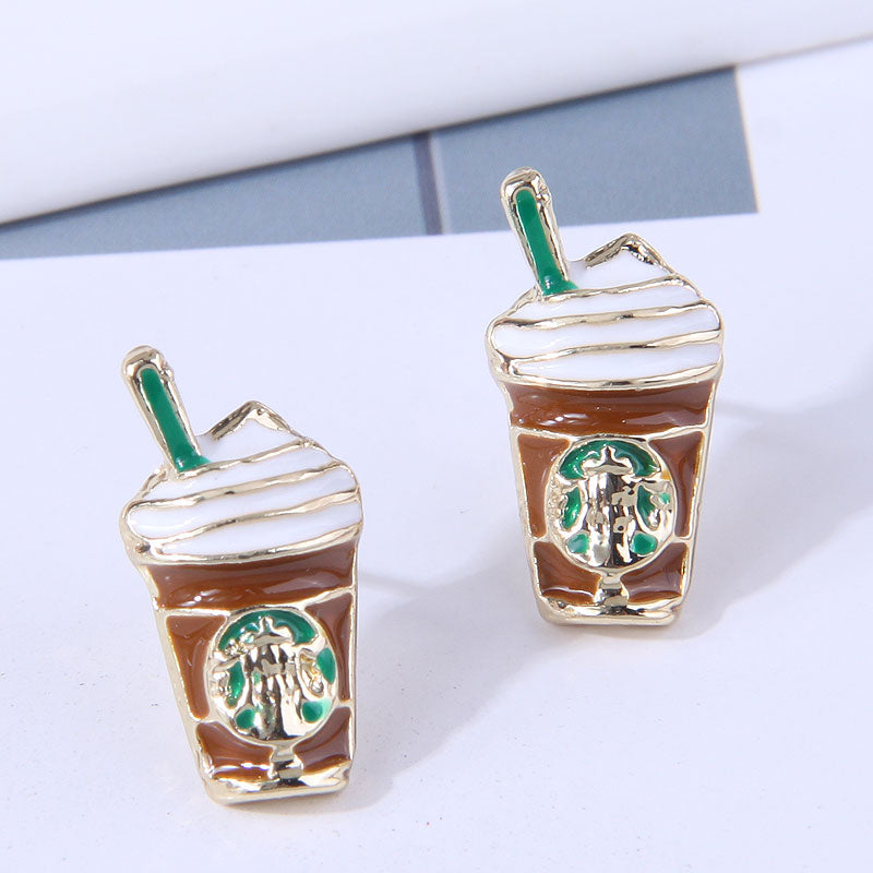 925 Silver Needle Delicate Korean Fashion Sweet Ol Simple Milk Tea Cup Personality Earrings