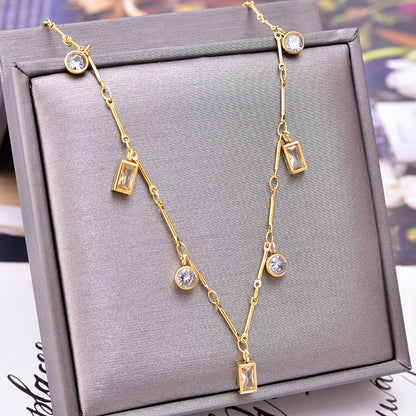 Fashion Geometric Titanium Steel Plating Zircon Necklace