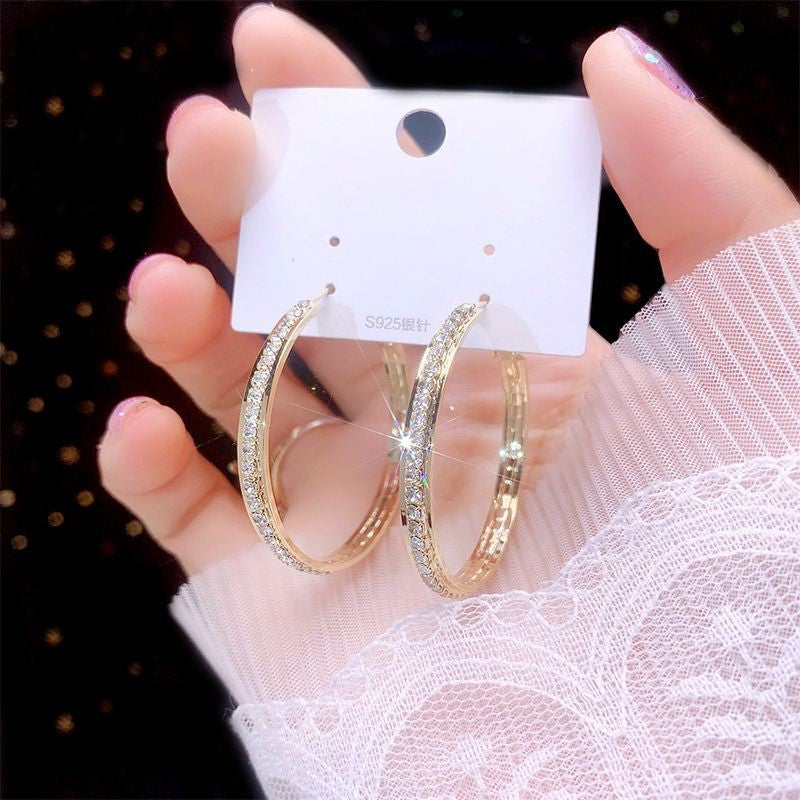 Fashion Geometric Copper Inlay Artificial Pearls Rhinestones Hoop Earrings 1 Pair