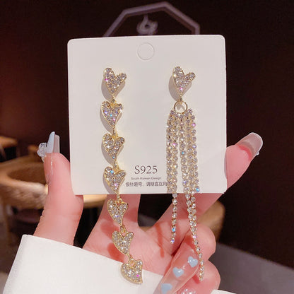 Fashion Star Butterfly Bow Knot Imitation Pearl Copper Tassel Rhinestones Drop Earrings 1 Pair