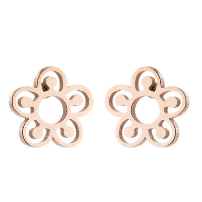 1 Pair Simple Style Heart Shape Flower Titanium Steel Ear Studs