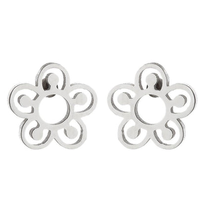 1 Pair Simple Style Heart Shape Flower Titanium Steel Ear Studs