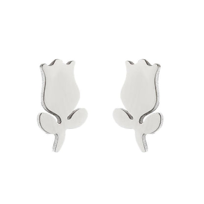 Simple Style Plant Stainless Steel Plating Ear Studs 1 Pair