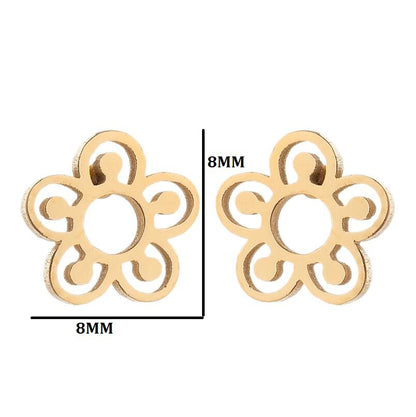 1 Pair Simple Style Heart Shape Flower Titanium Steel Ear Studs