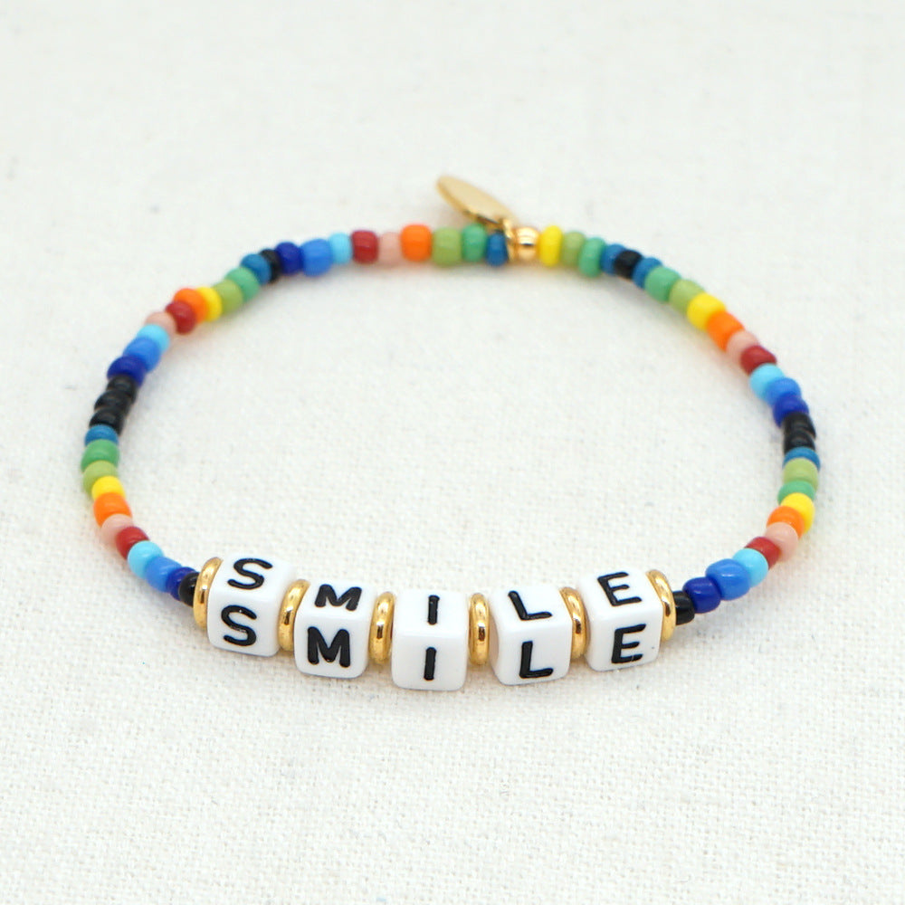 Original Boho Ethnic Wind Quartet Love Alphabet Rainbow Glass Beads Bracelet Wholesale Gooddiy