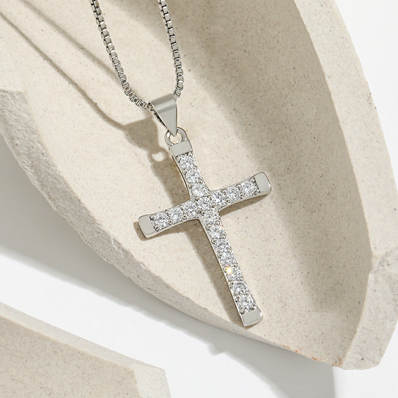 Fashion Cross Copper Rhinestones Pendant Necklace