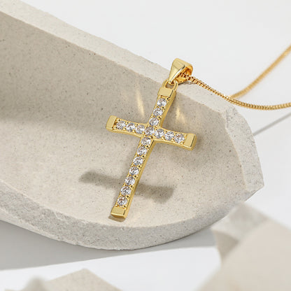 Fashion Cross Copper Rhinestones Pendant Necklace