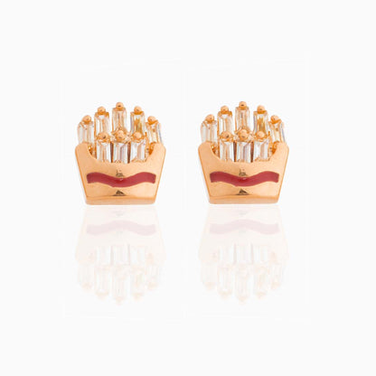 Fashion Geometric Coke Hamburger Brass Inlaid Zircon Ear Studs 1 Pair